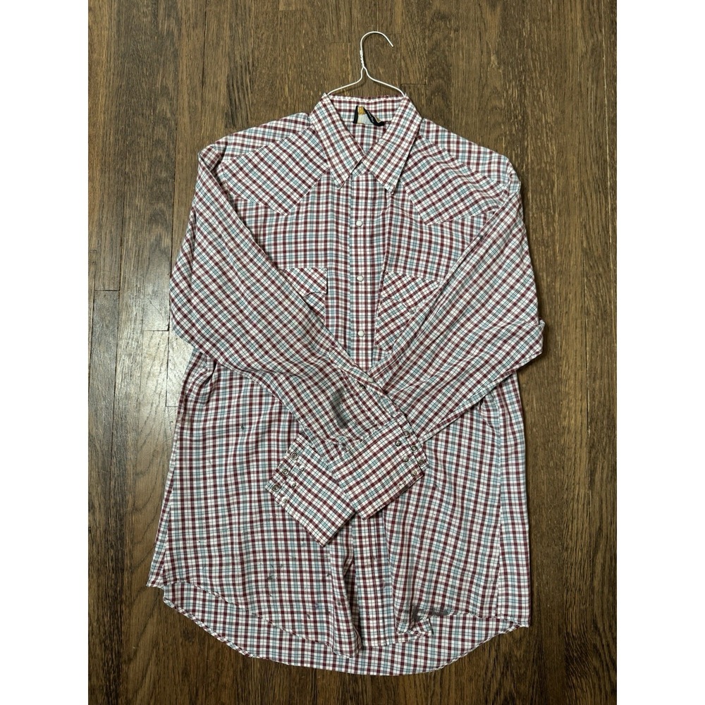 Vintage Holt Western Shirt Plaid Pearl Snap Long Sleeve Distressed Workwear